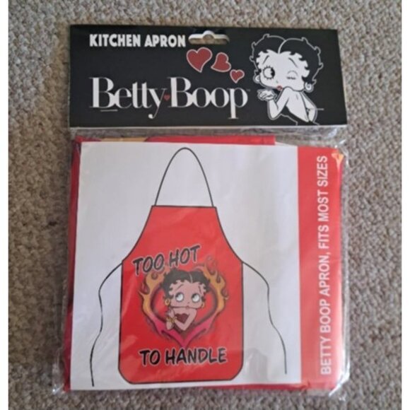 New Red Betty Boop Too Hot Apron Kitchen Cooking Gift Barbecue Oven Grill Flames - Picture 2 of 2